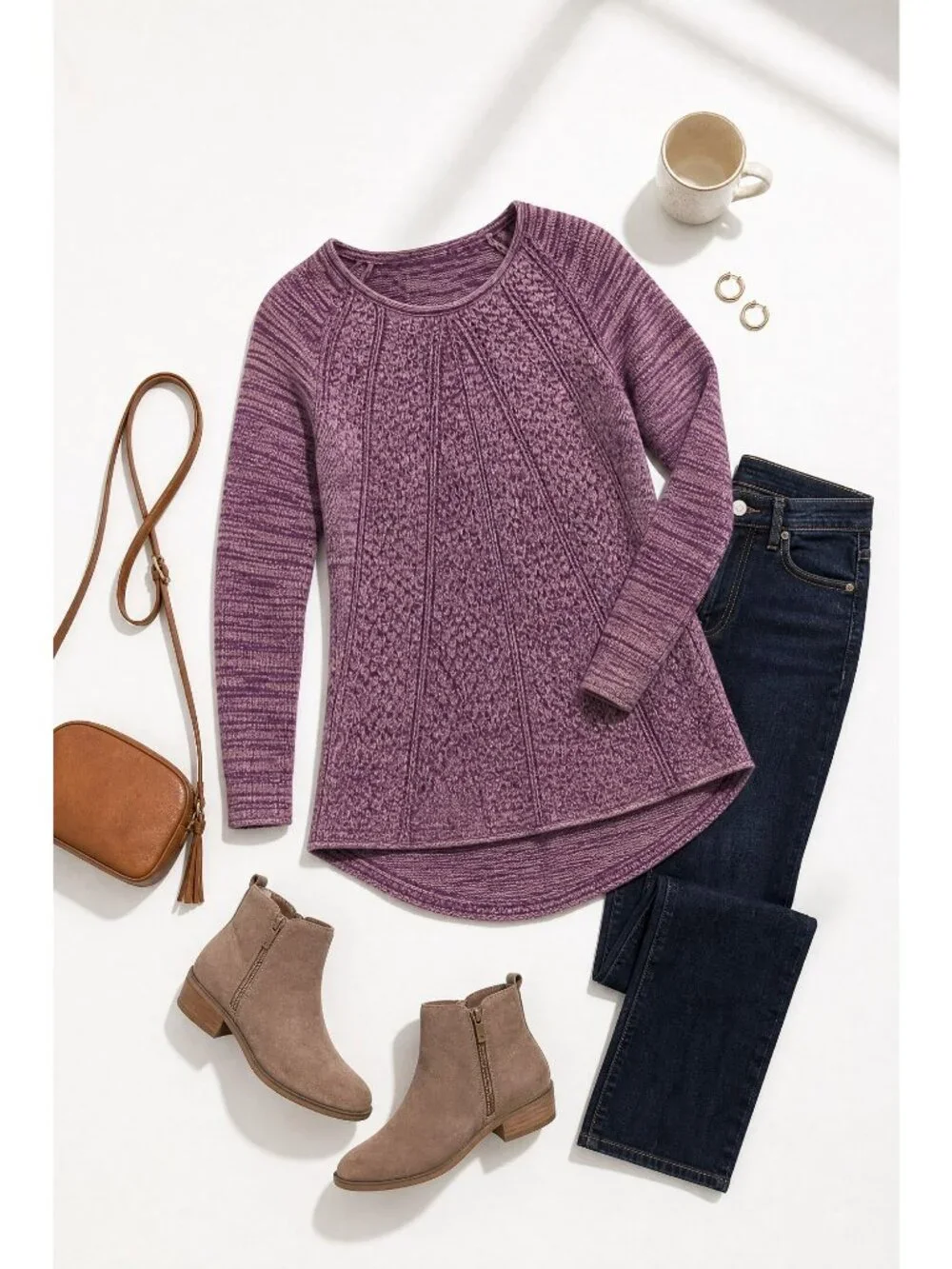 Calvin Klein Jeans Womens L Purple Marled Textured High Low Pullover Sweater EUC